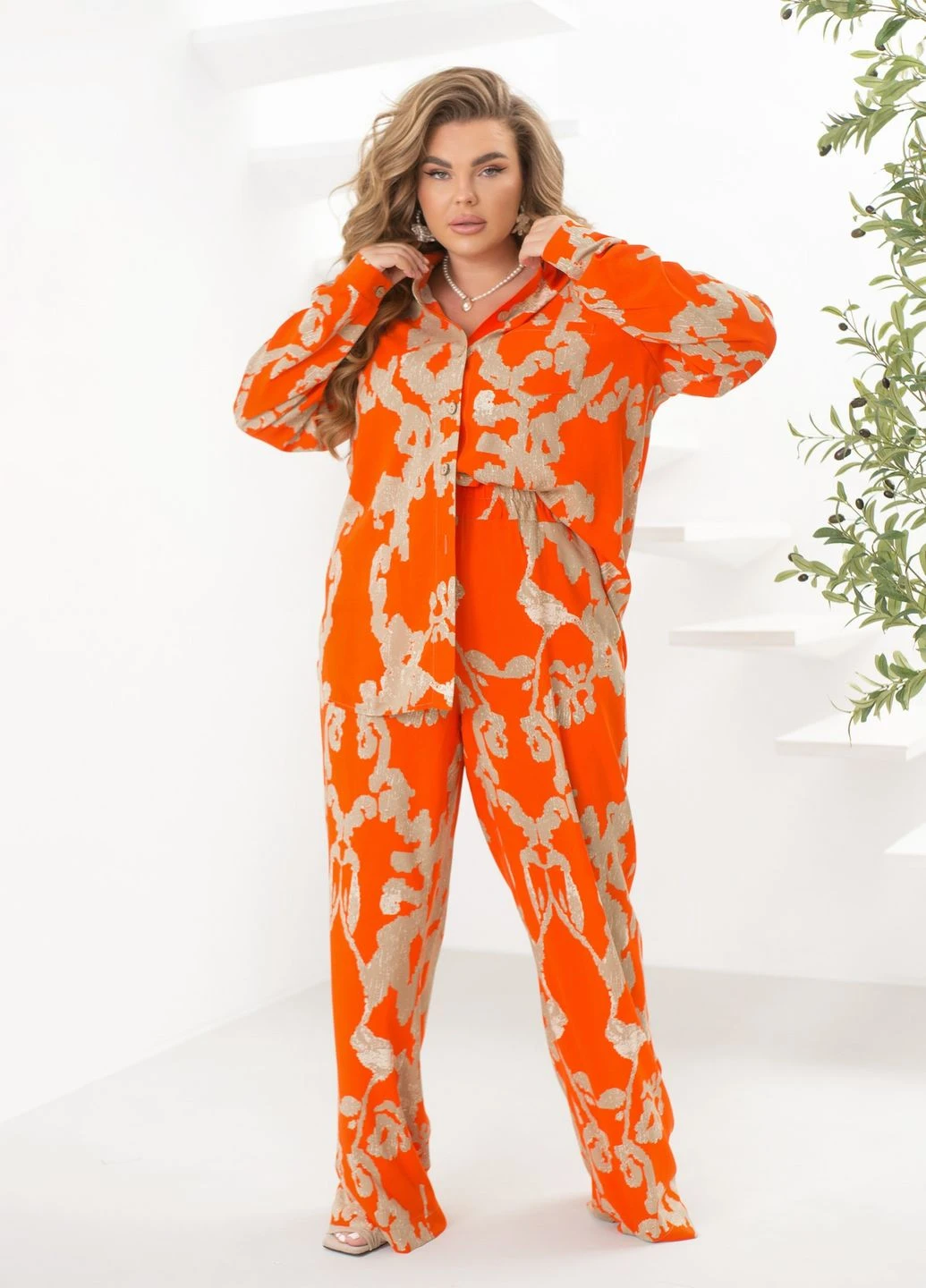 Костюм жіночий оверсайз зі штапелю з сорочкою No Brand (326487015)