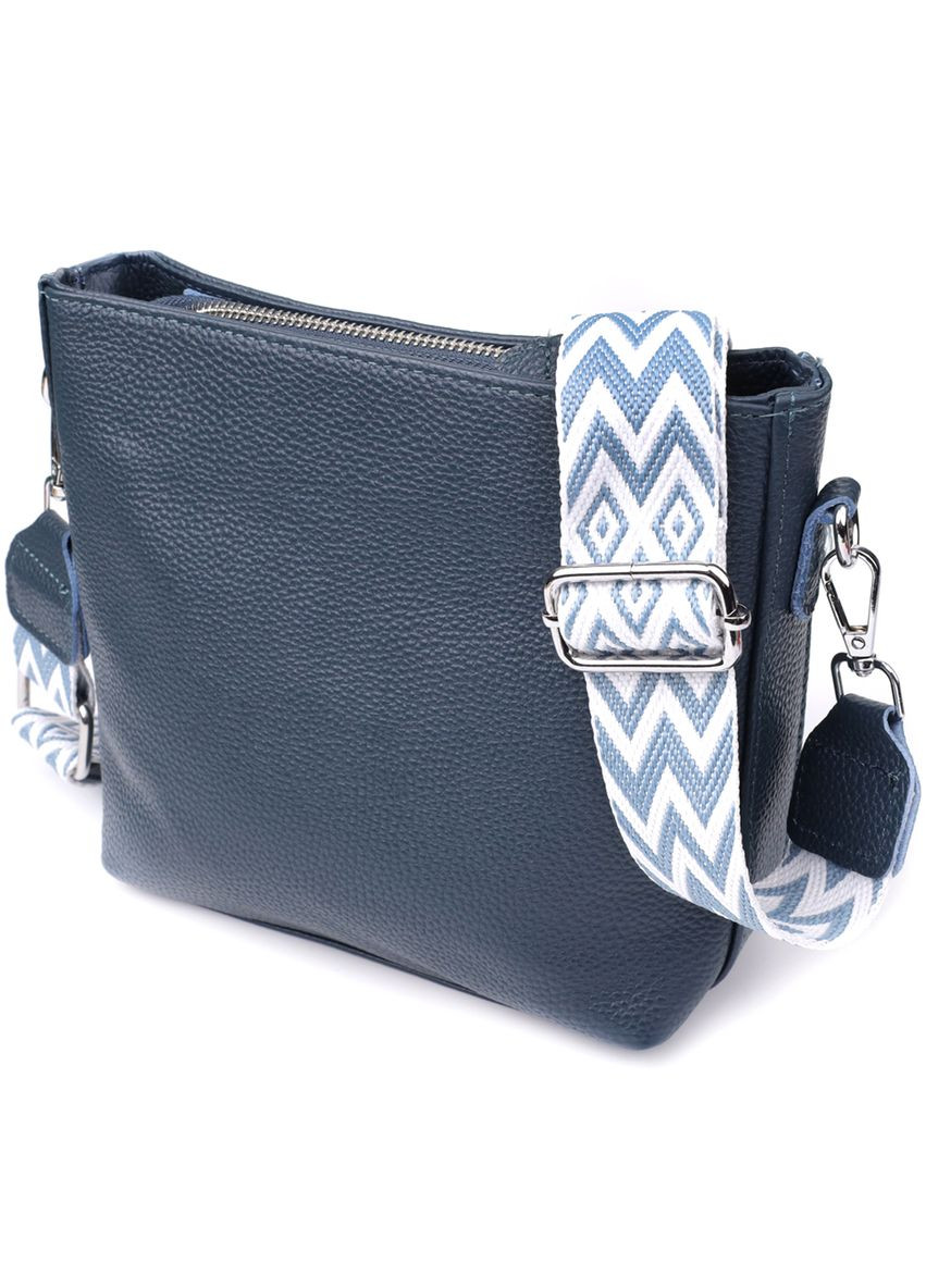 Жіноча сумка з натуральної шкіри з основним відділенням срібляста фурнітура блакитна Vintage (352167678)