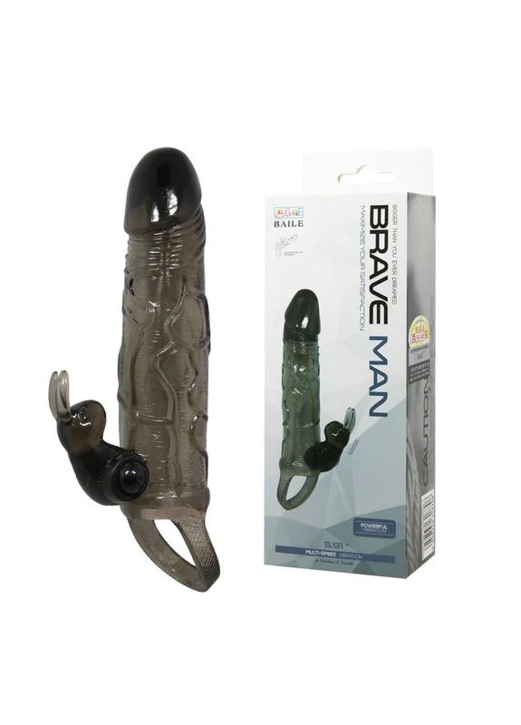 Насадка на член Brave men Vibro Penis Sleeve Black with Bunny BI0500 LyBaile (282963046)