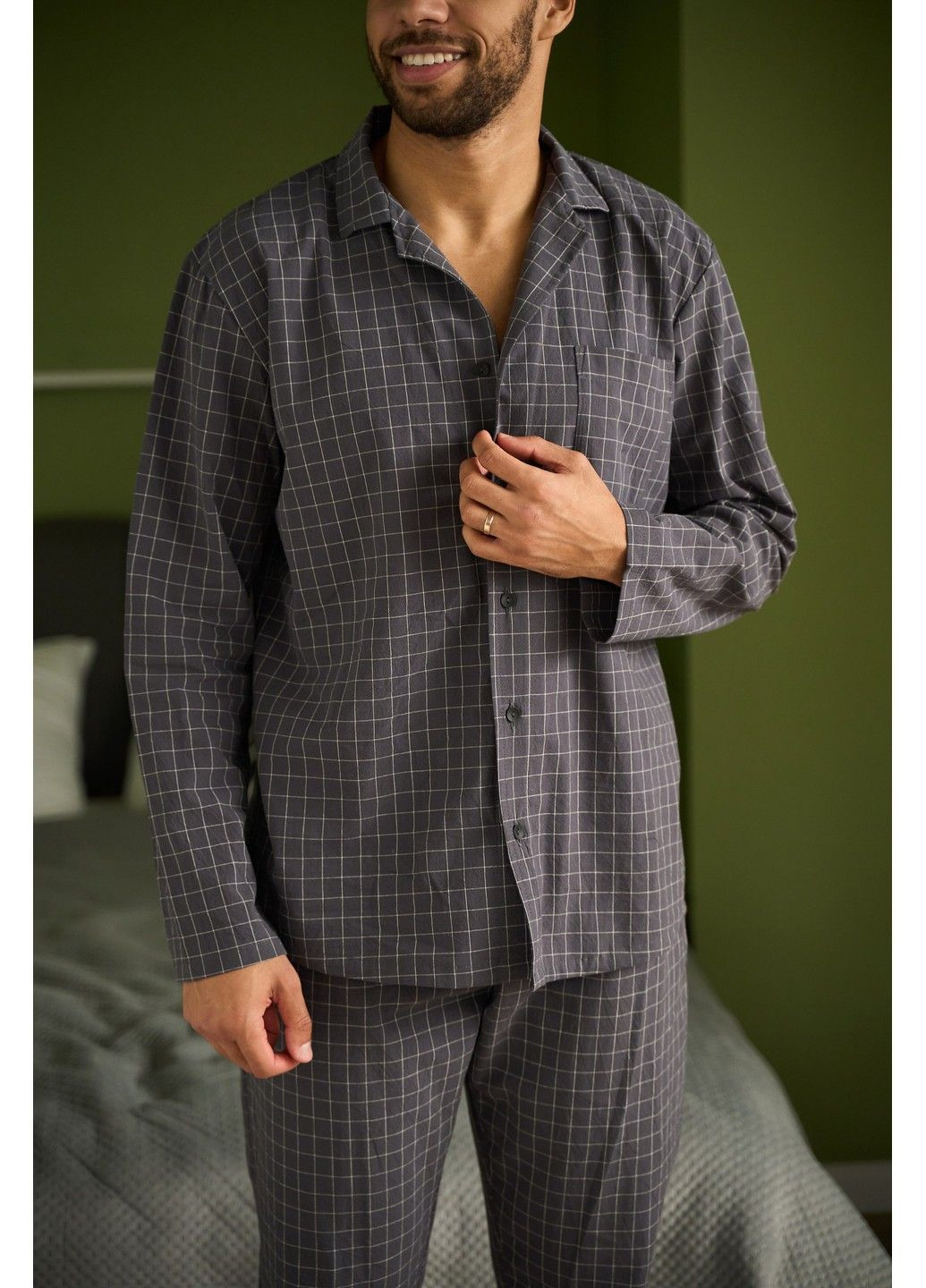 Пижама мужская в клетку вареный хлопок HOMELY графит Handy Wear (293275182)