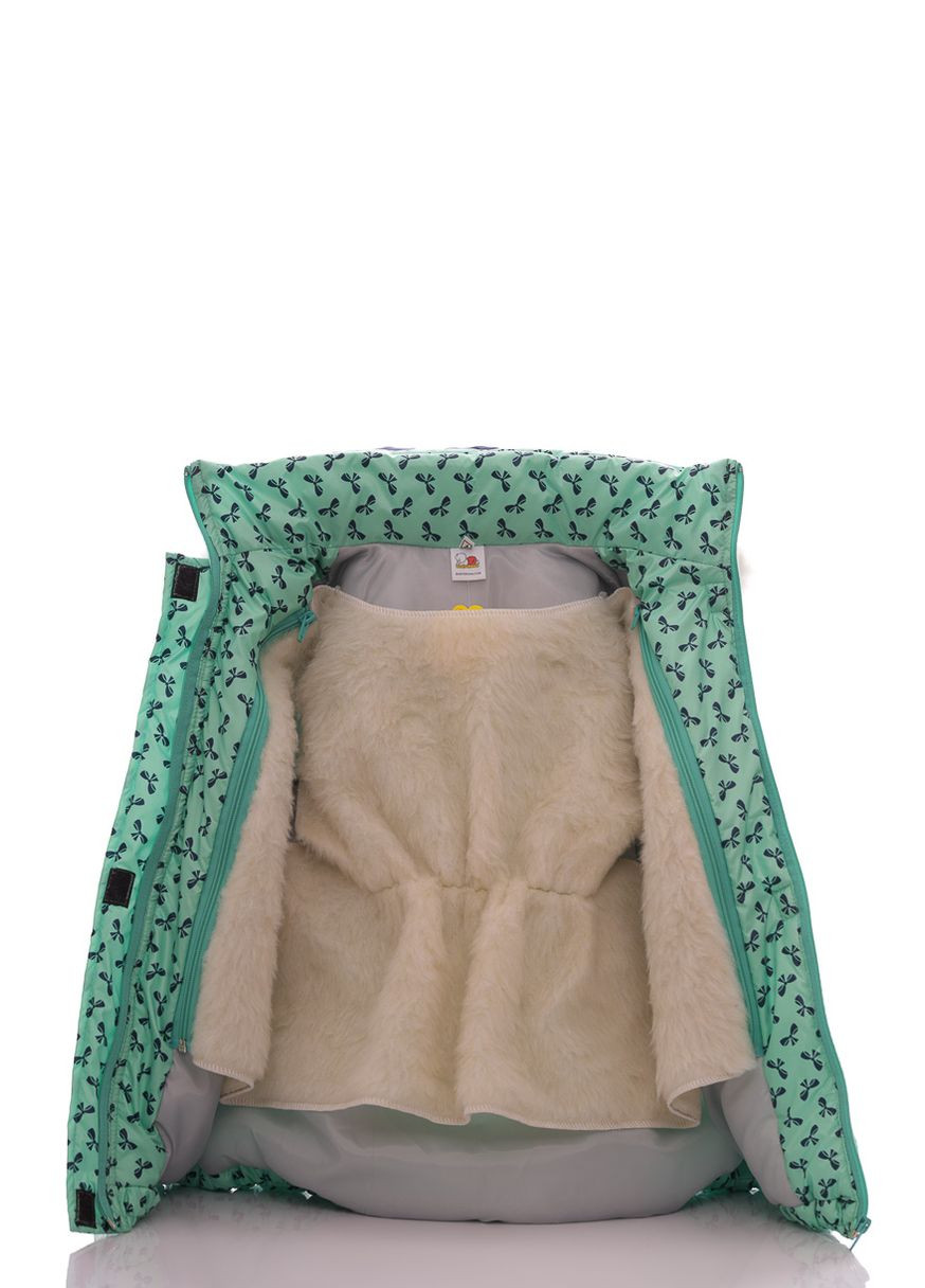 Зеленый зимний комбинезон на синтепоне для девочки колокольчик с принтом бантиков мятный 116 см (50745) BABYKROHA