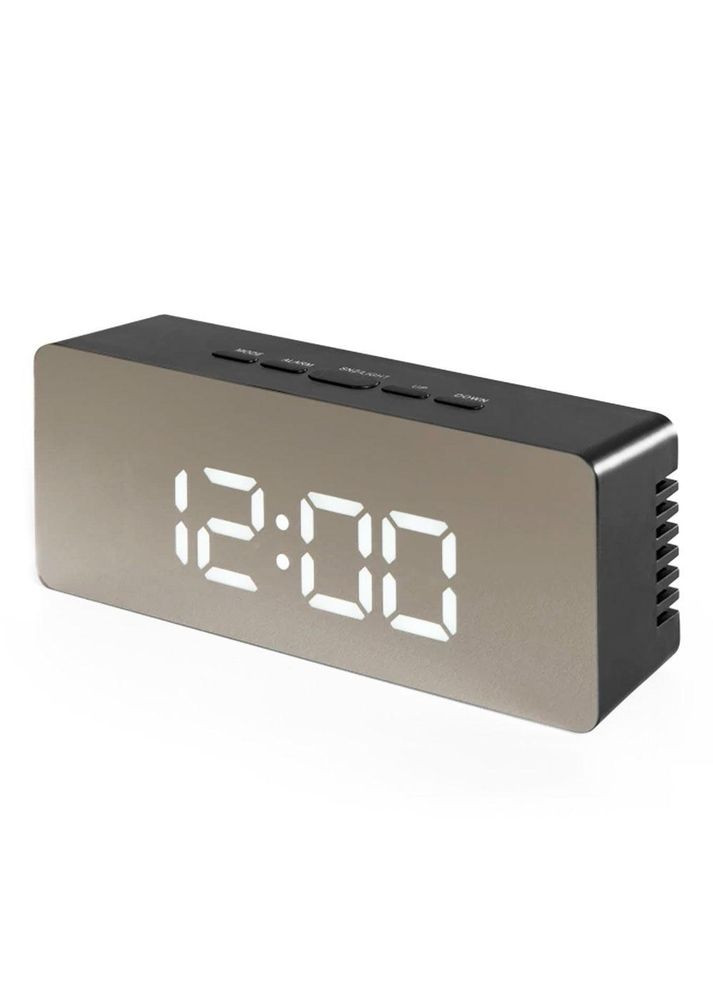 Часы настольные электронные зеркальные цифровые Premium с LED подсветкой (черные), будильник Losso (322776859)