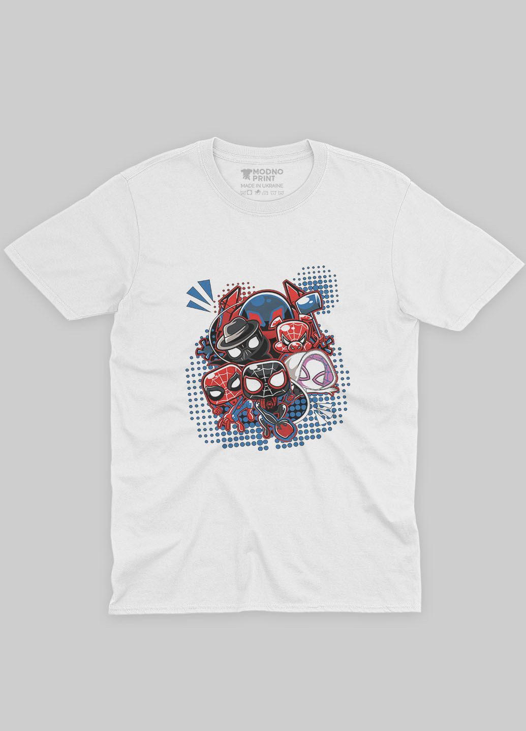 Біла демісезонна футболка для хлопчика з принтом супергероя - людина-павук (ts001-1-whi-006-014-023-b) Modno