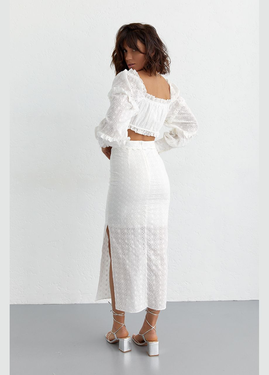 Летний юбочный костюм с болеро и юбкой из прошвы - пудра цвет M (sku_23114) No Brand (327819571)