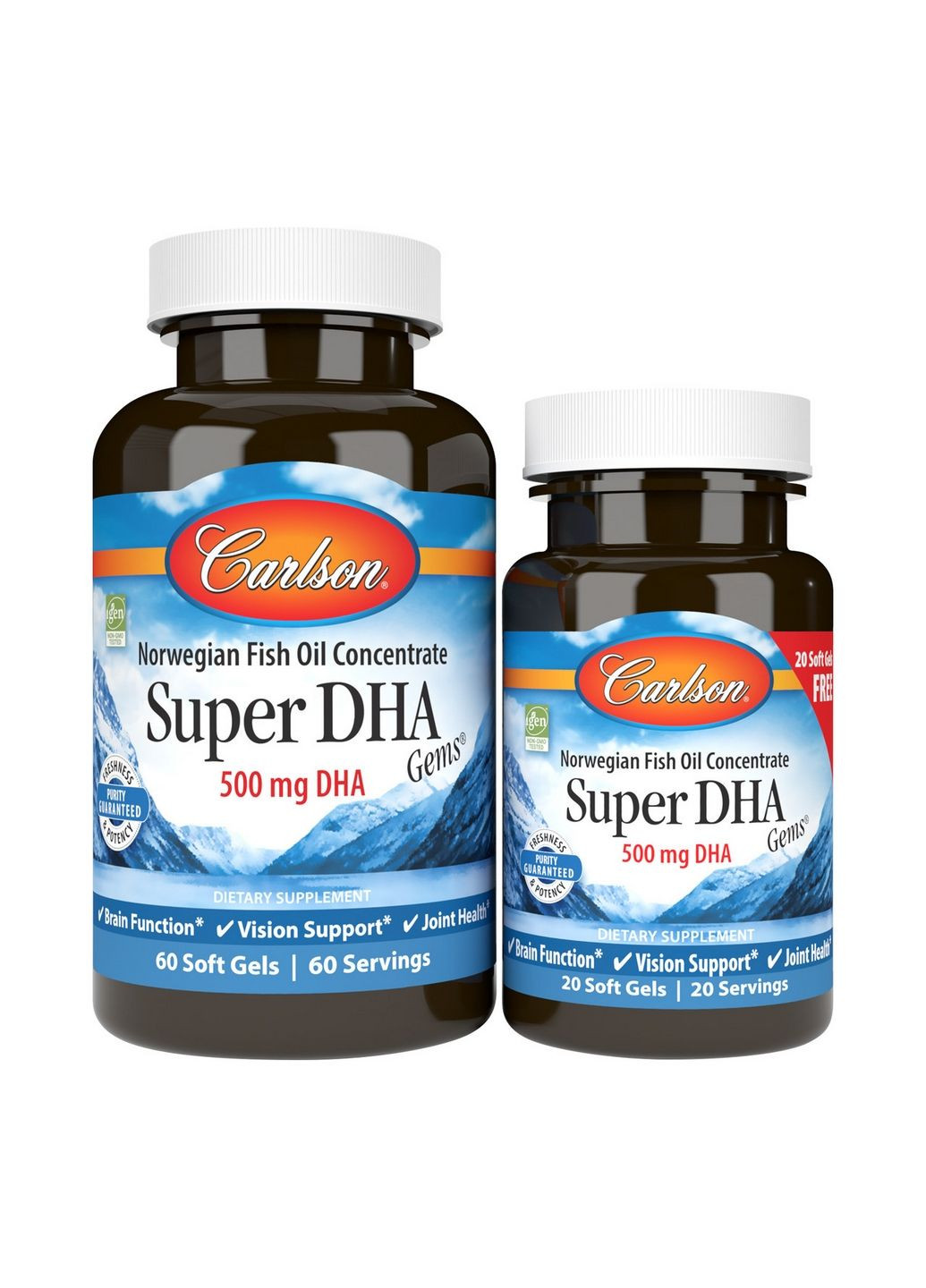Жирные кислоты Super DHA Gems 500 mg, 60+20 капсул Carlson Labs (293338436)