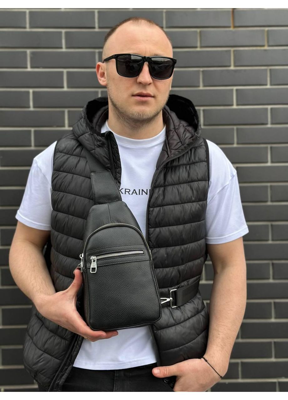 Мужская сумка-бананка через плечо 18х32х7, унисекс рюкзак на грудь с натуральной кожи 3280 No Brand (335039699)