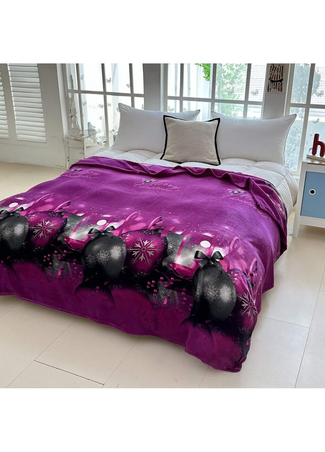 Покривало Плєд Велюр розмір 200*220 см. + Подарункова сумка SOVA текстиль Новорічне (370777135)