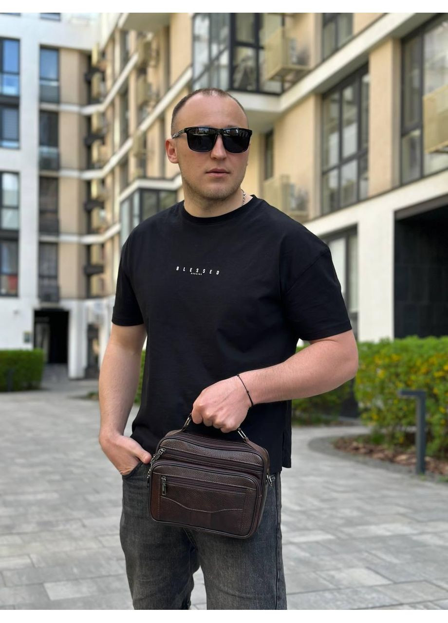 Топ! Мужская кожаная сумка барсетка через плечо с коричневой ручкой 61881B Bexhill (336552107)