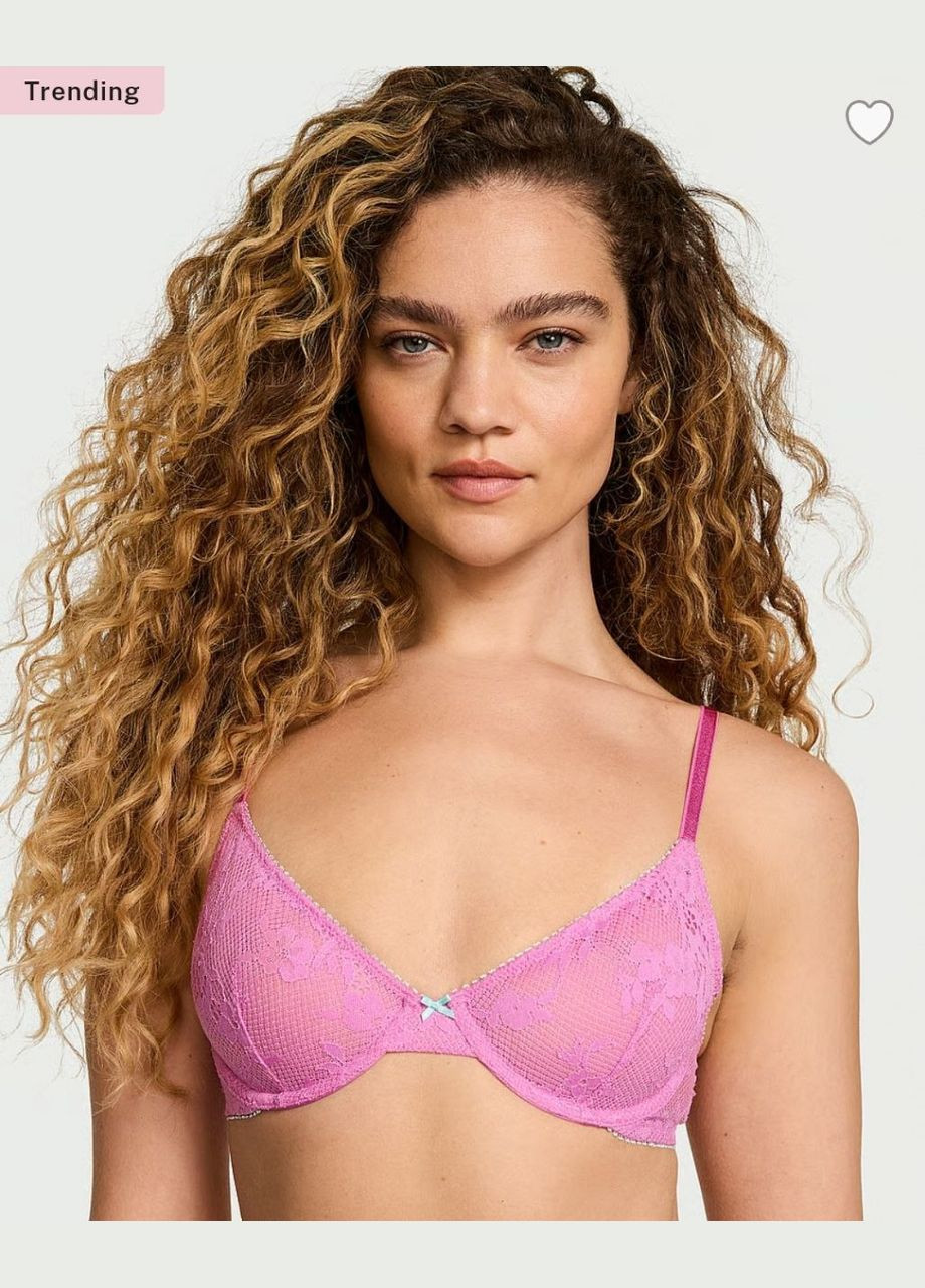 Светло-розовый балконет кружевный розовый tease 🎀 Victoria's Secret с косточками полиамид, эластан