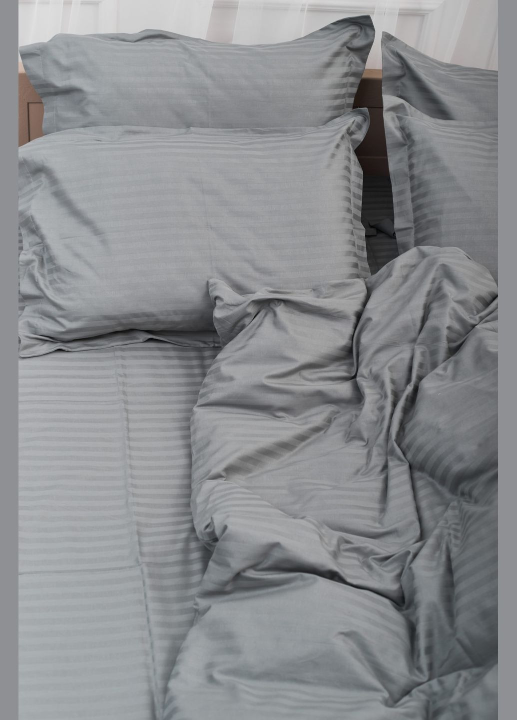 Комплект постельного белья Satin Stripe двуспальный 175х210 наволочки 4х50х70 (MS-820003648) Moon&Star stripe gray (288044061)
