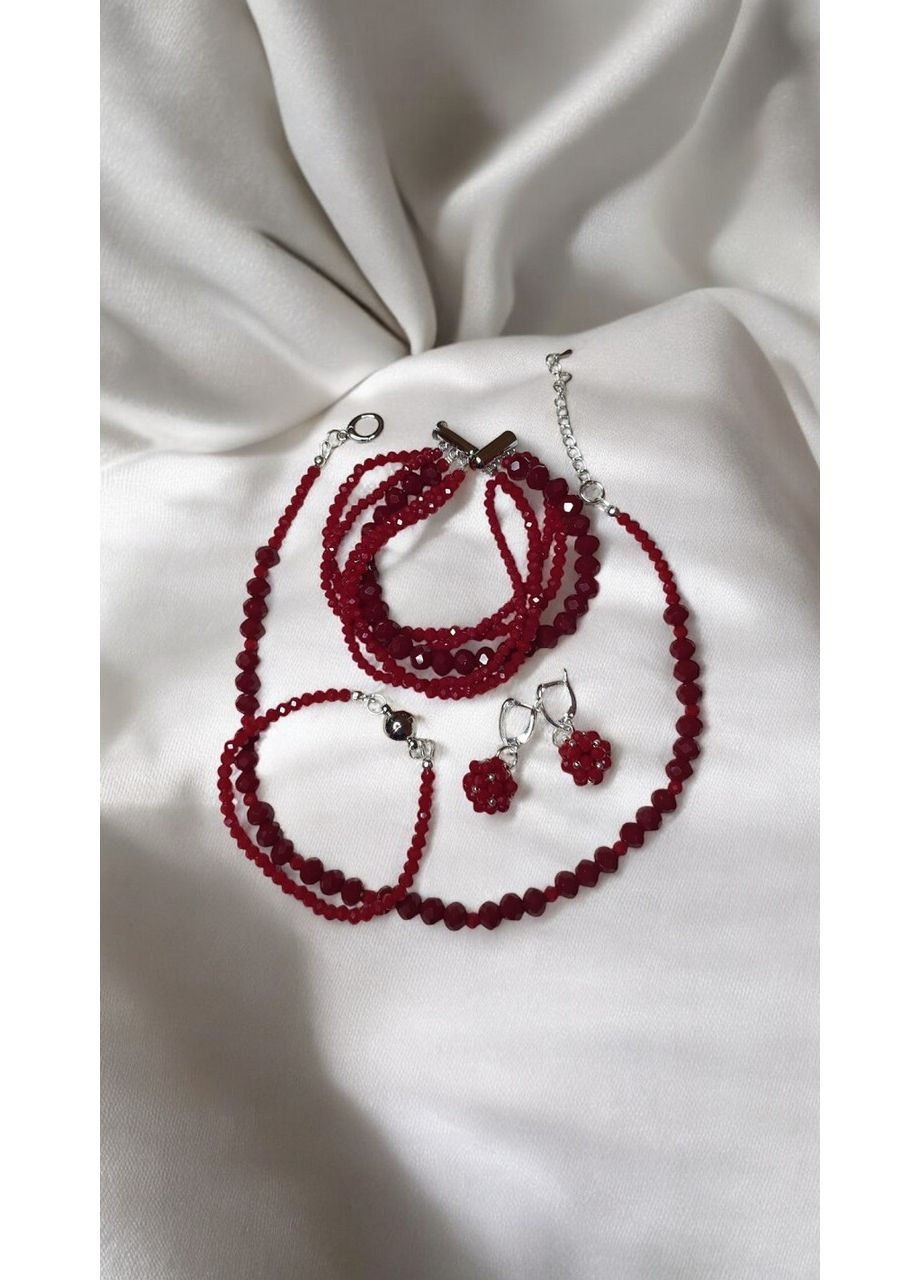 Набір прикрас із з червоних скляних намистин ронделів різного розміру від 3 мм до 8 мм No Brand (362577170)