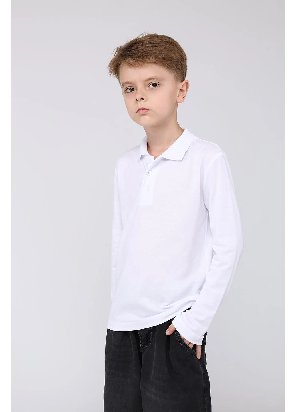 Футболка-поло з довгим рукавом для хлопчика колір білий TSB-00281209 Yuki (390466091)