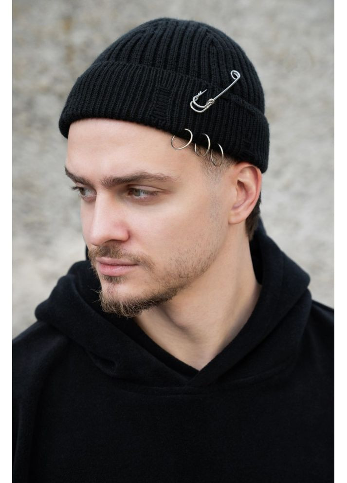 Утеплена трикотажна шапка Біні Докер на флісі Gvido Destroyed Black Without (363044255)