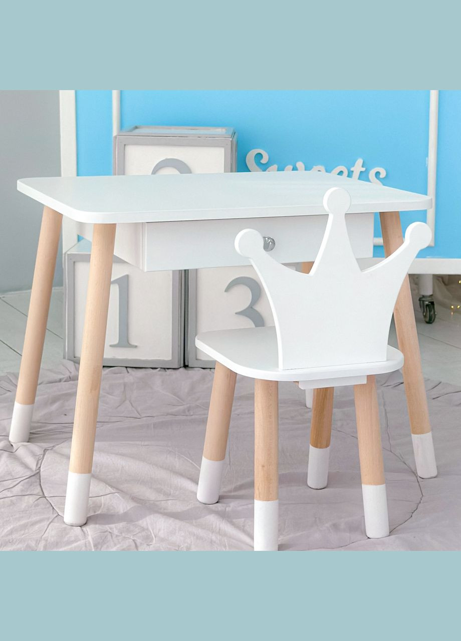 Дитячий столик і стільчик корона білий. Столик із шухлядою для олівців і розмальовок 66928 No Brand (361259097)