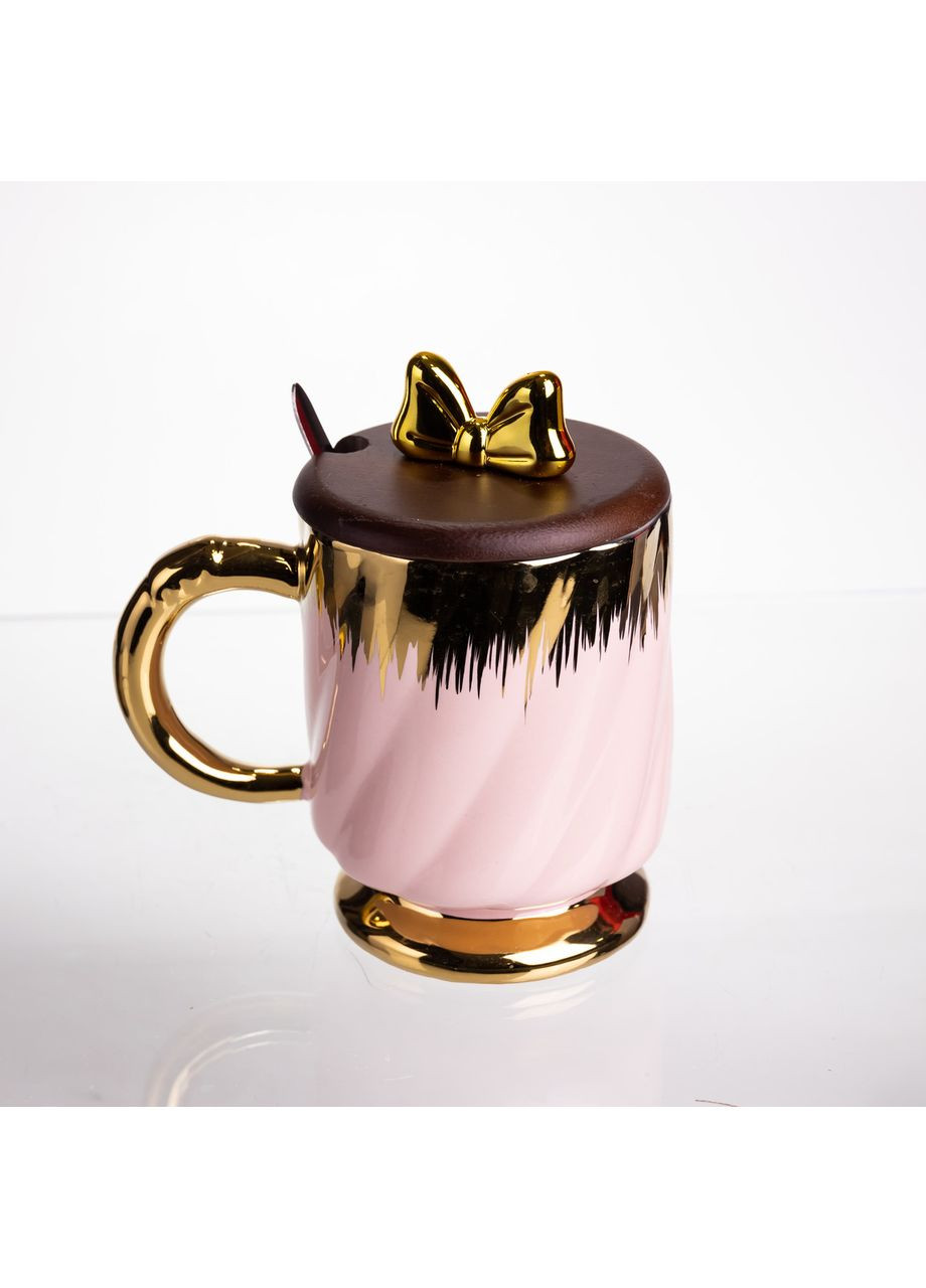 Новогодняя фарфоровая чашка "Золотой Вихрь" 450 мл с крышкой и ложкой FM-23B Yiwu (369626268)