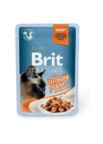 Вологий корм для кішок з філе індички в соусі Cat pouch 85 г (8595602518531) 111251/531 Brit Premium (279566397)