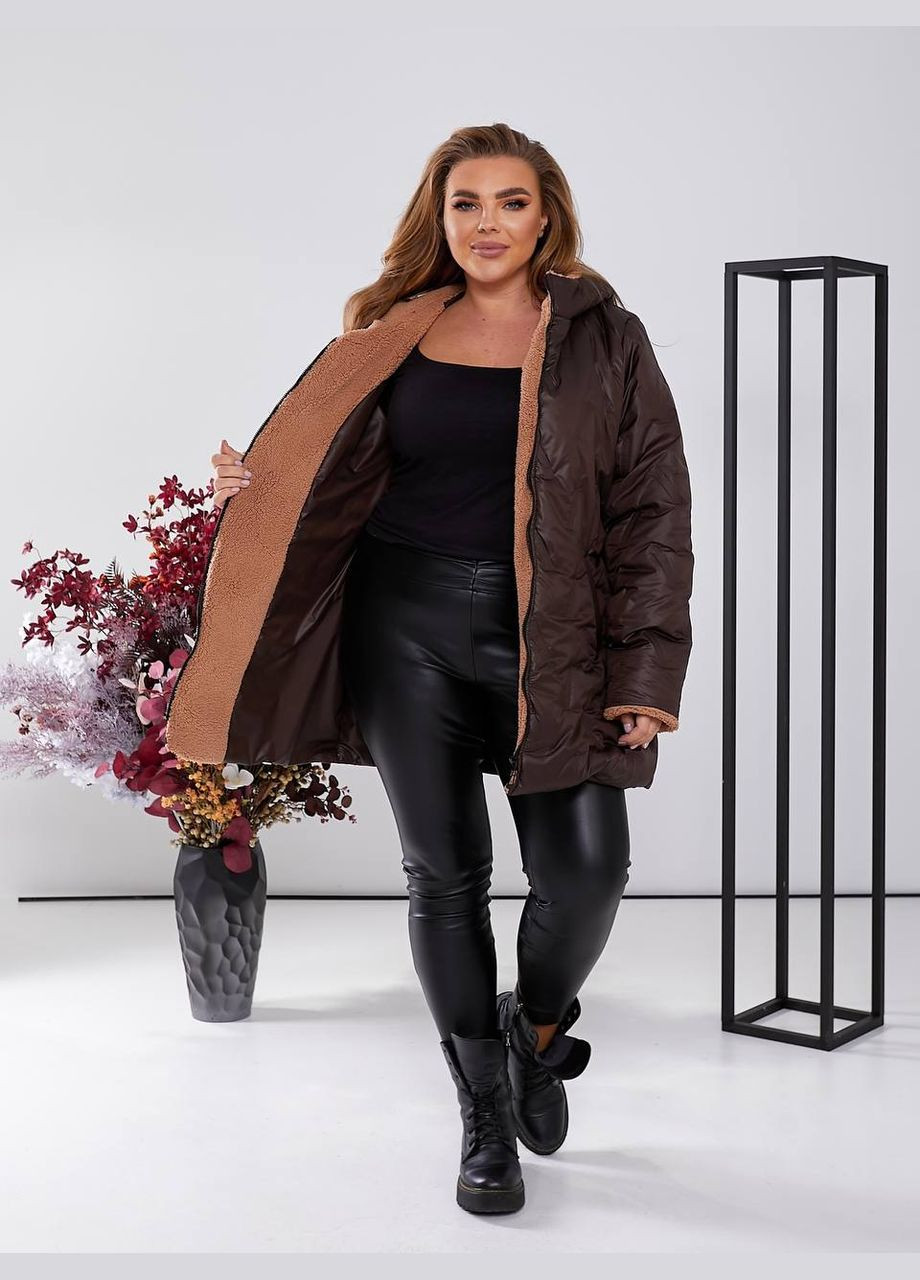 Коричнева демісезонна жіноча тепла куртка з капюшоном New Trend