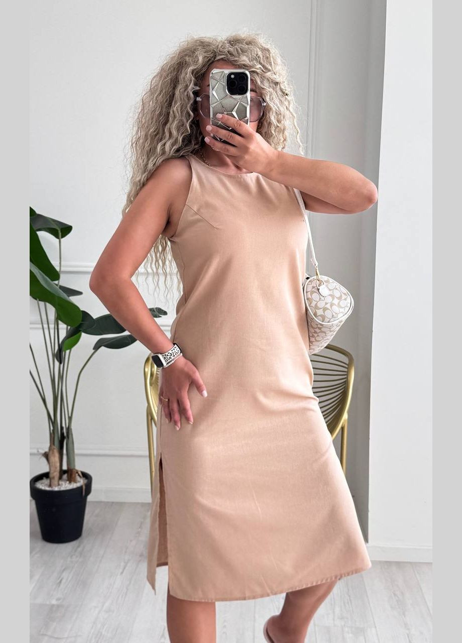 Темно-бежевое повседневный, кэжуал женское платье Style Point однотонное