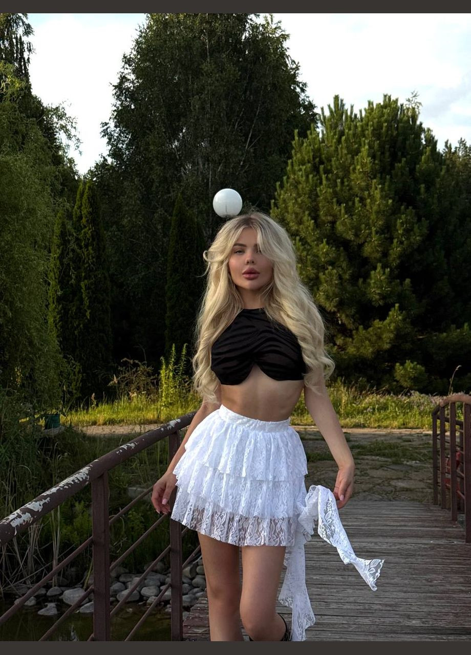 Белая кэжуал однотонная эта юбка из гипюра — настоящий must-have лето Adelante пышная