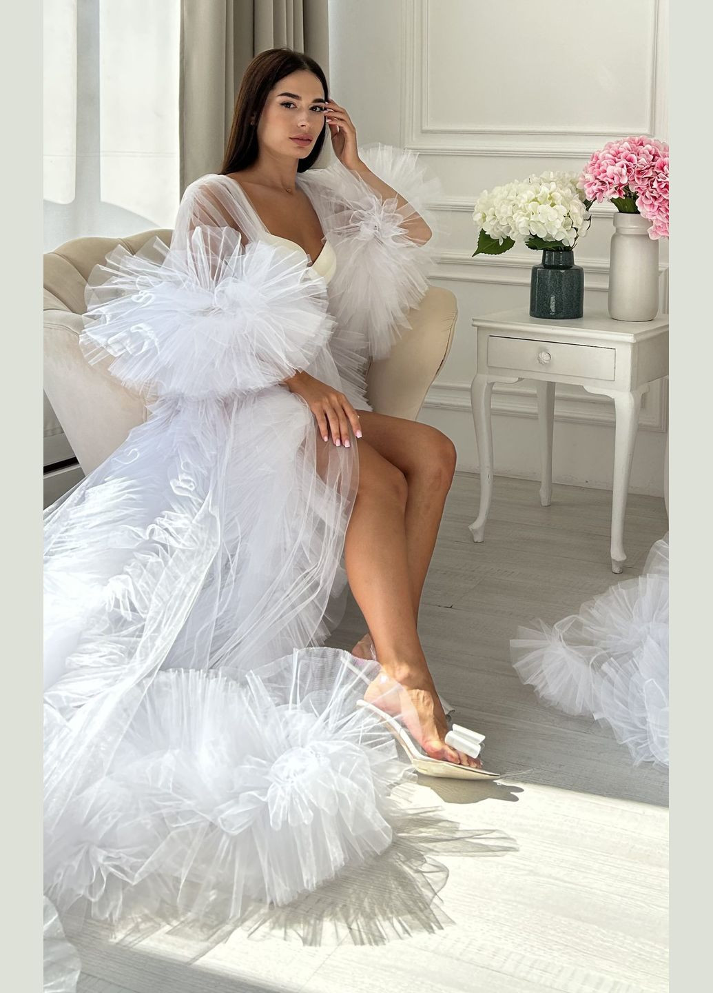 Свадебный фатиновый пеньюар Флоренция со шлейфом. No Brand (322414605)