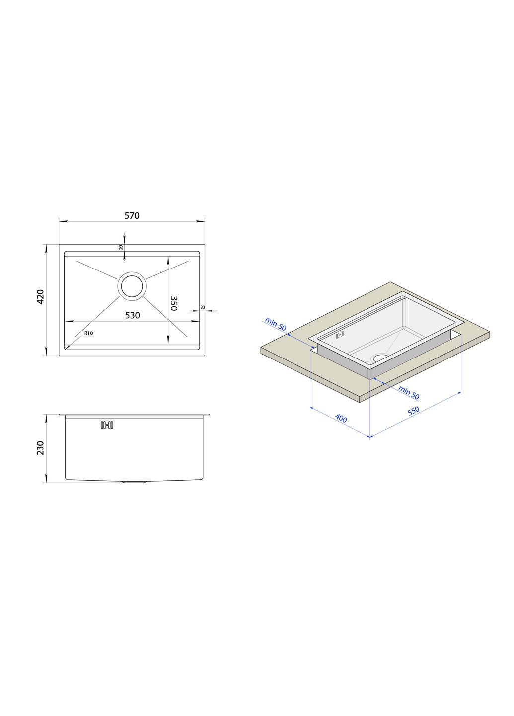 Золота мийка під стільницю з нержавійки 1.5 мм кухонна станція Nett NG-5742 (352261600)