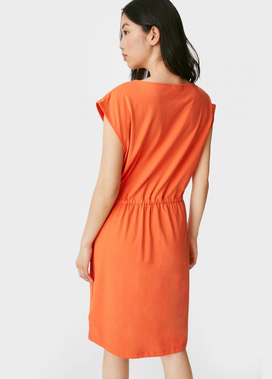 Оранжевое кэжуал платье из хлопка C&A однотонное