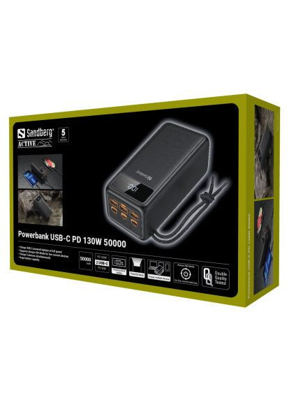 Батарея универсальная (420-75) Sandberg 50000mAh 130W PD, 3хUSB 3xType-C LED 2W (369879107)
