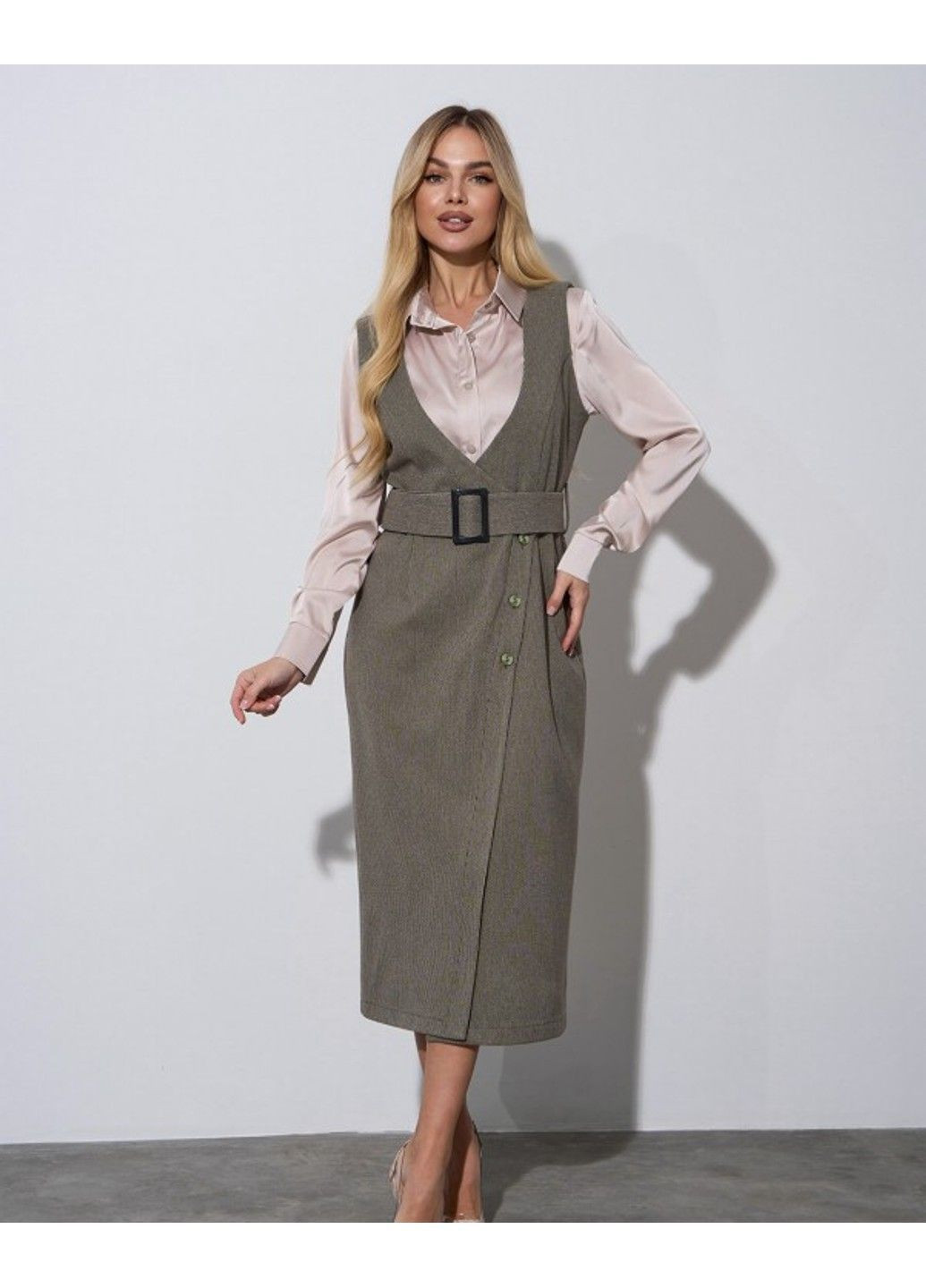 Оливковое (хаки) деловое платья 14975 хаки ISSA PLUS