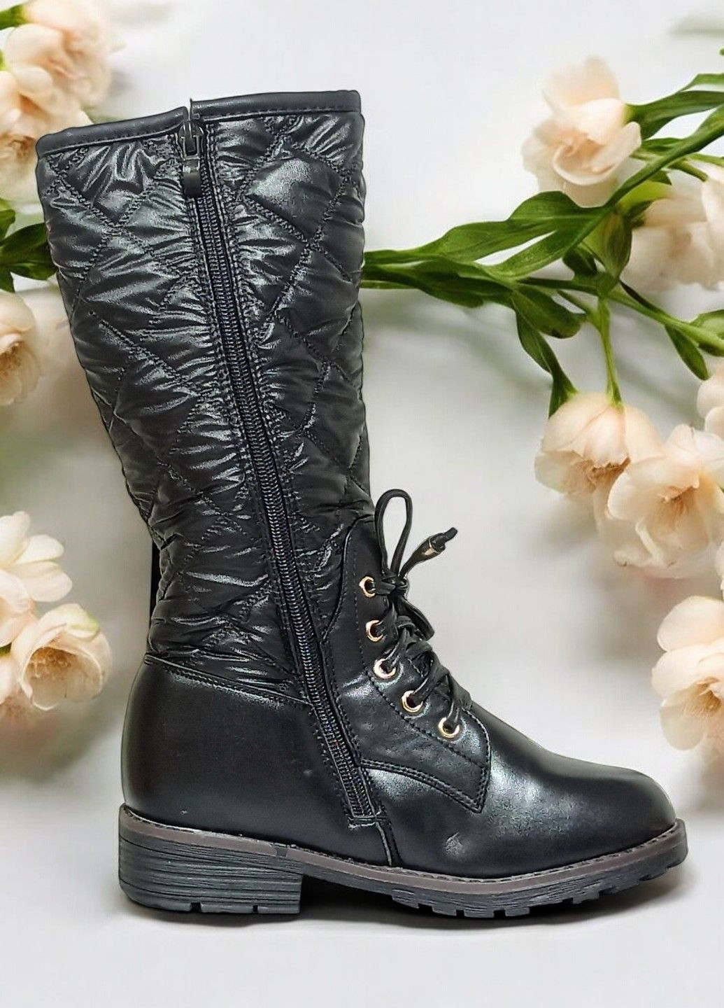 Зимние зимние сапоги утепленные ботинки для девочки 1188 черные Bessky