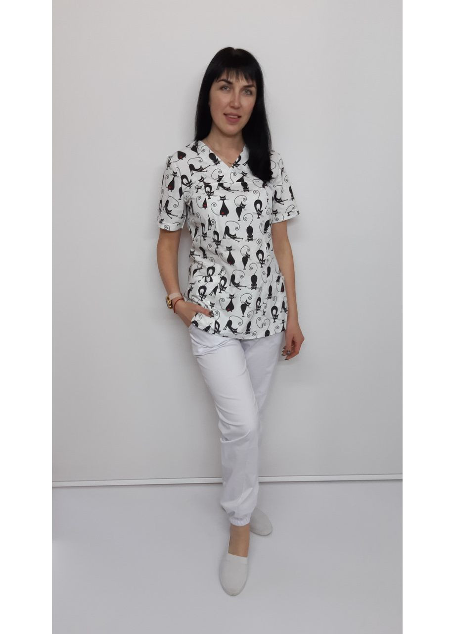 Жіночий медичний костюм принт Чорні коти штани Джогери 46, No Brand (361360393)