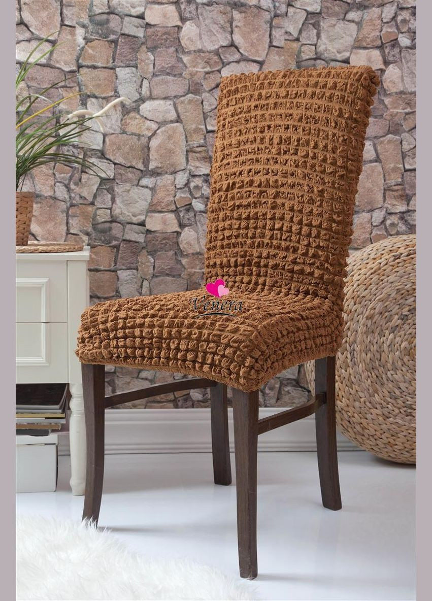 Чехлы натяжные на стулья без оборки (набор 6-шт) 10-210 Темно-Бежевый Venera (268998106)