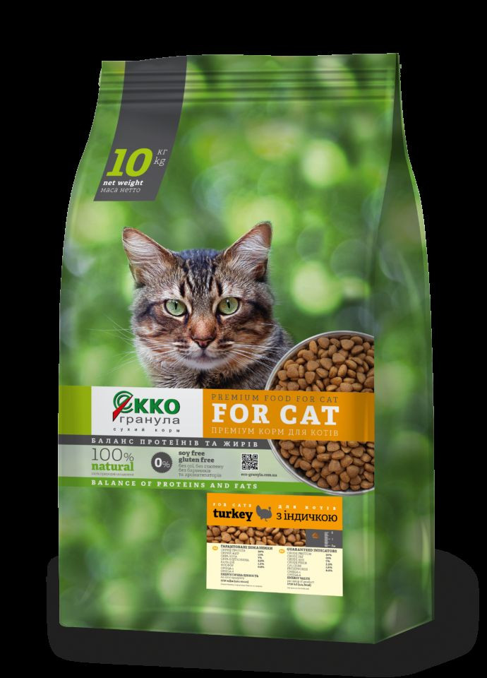 Сухой корм для взрослых котов Ekko гранула с индейкой 10 кг 4820249130018 Екко Гранула (276530741)