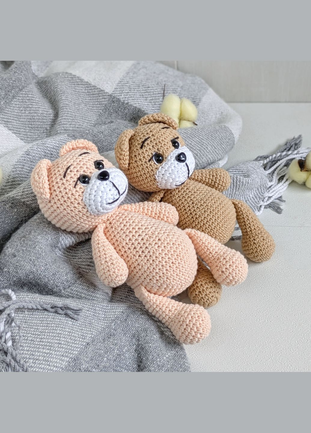 Игрушка вязаная крючком, мишка плюшевый светло-персиковый, 17 см, ручная работа Hand Made (339869507)