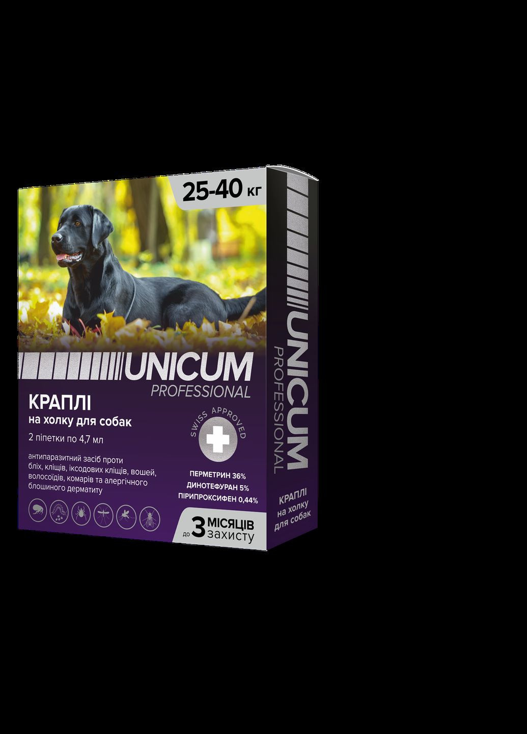 Краплі PRO від бліх і кліщів на холку для собак, 25-40 кг (3шт/уп) Unicum (315598835)