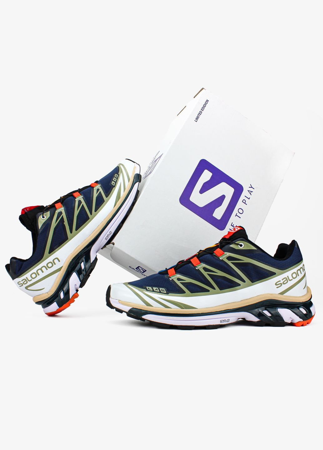 Синие всесезонные кроссовки мужские salomon xt-6 advanced blue white gold | саломон xt-6 эдвансед синие белые золотые No Brand