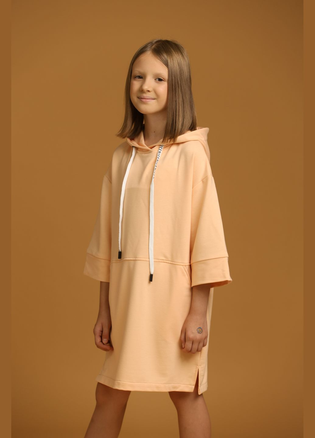 Детское платье-худи для девочки (0045) Персиковый Odri (314963457)