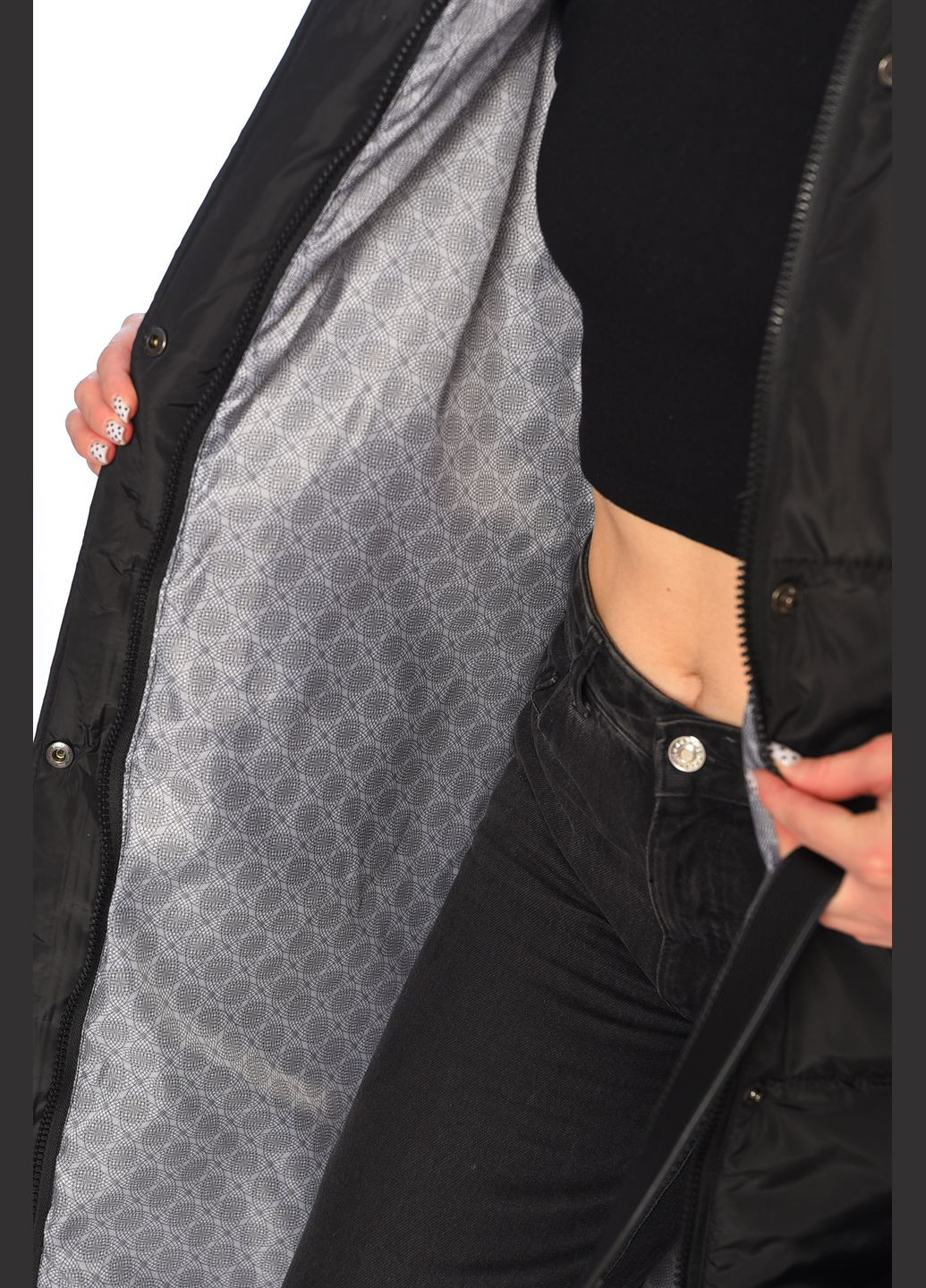 Черная демисезонная куртка женская удлиненная демисезонная черного цвета Let's Shop