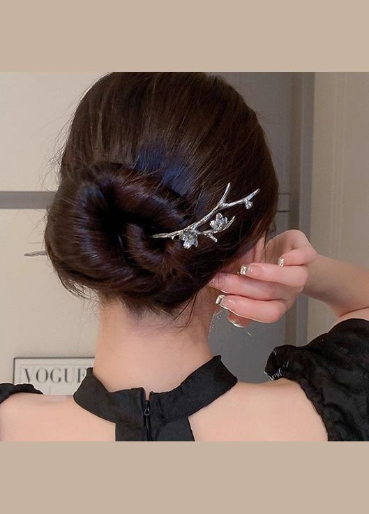 Китайская заколка шпилька для волос Серебряная Веточка из метала серебристого цвета длиной 17 см No Brand (332987639)