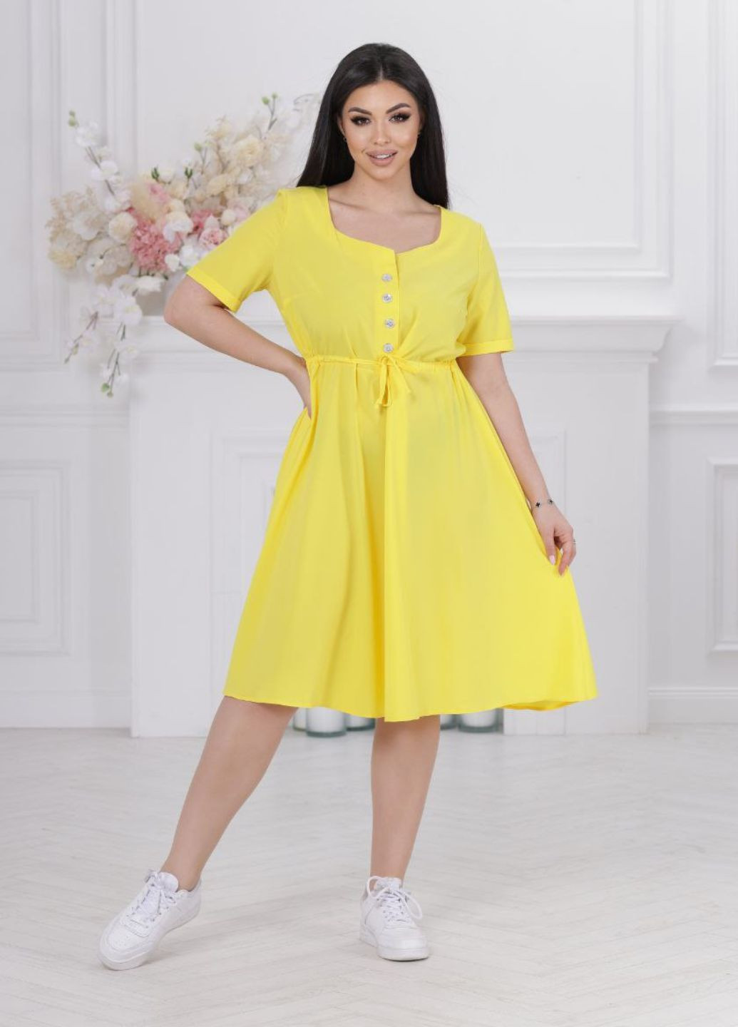 Жовтий повсякденний стильна сукня на ґудзиках Allthings однотонна
