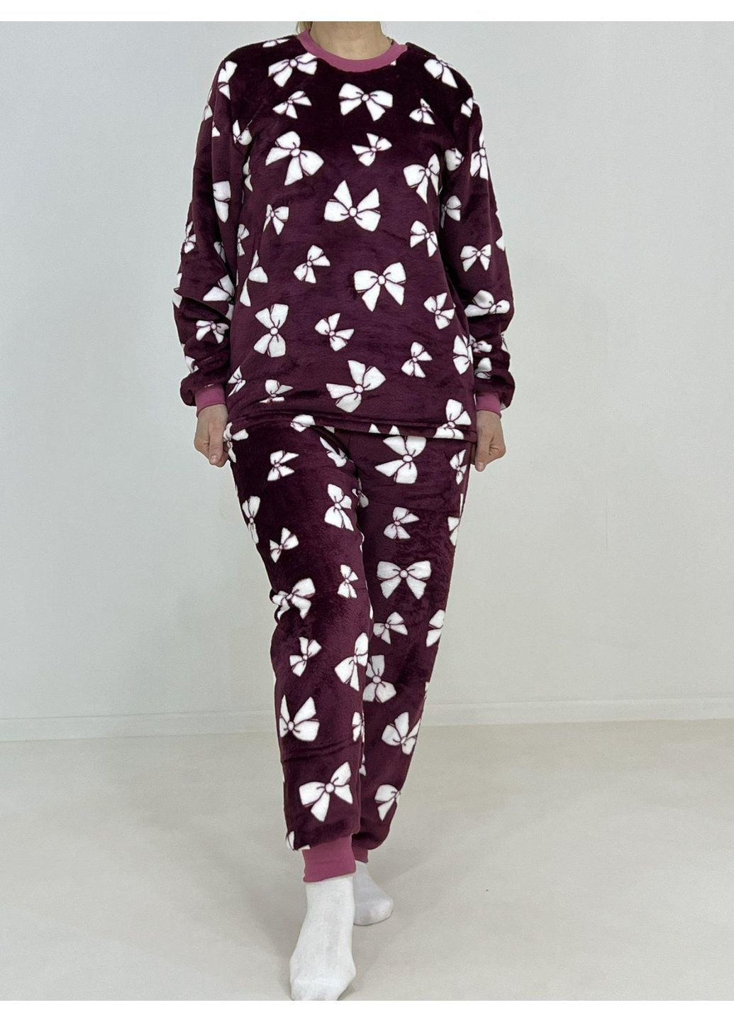 Бордовая зимняя пижама женская махра бант 46 бордовая 86035955-1 Triko