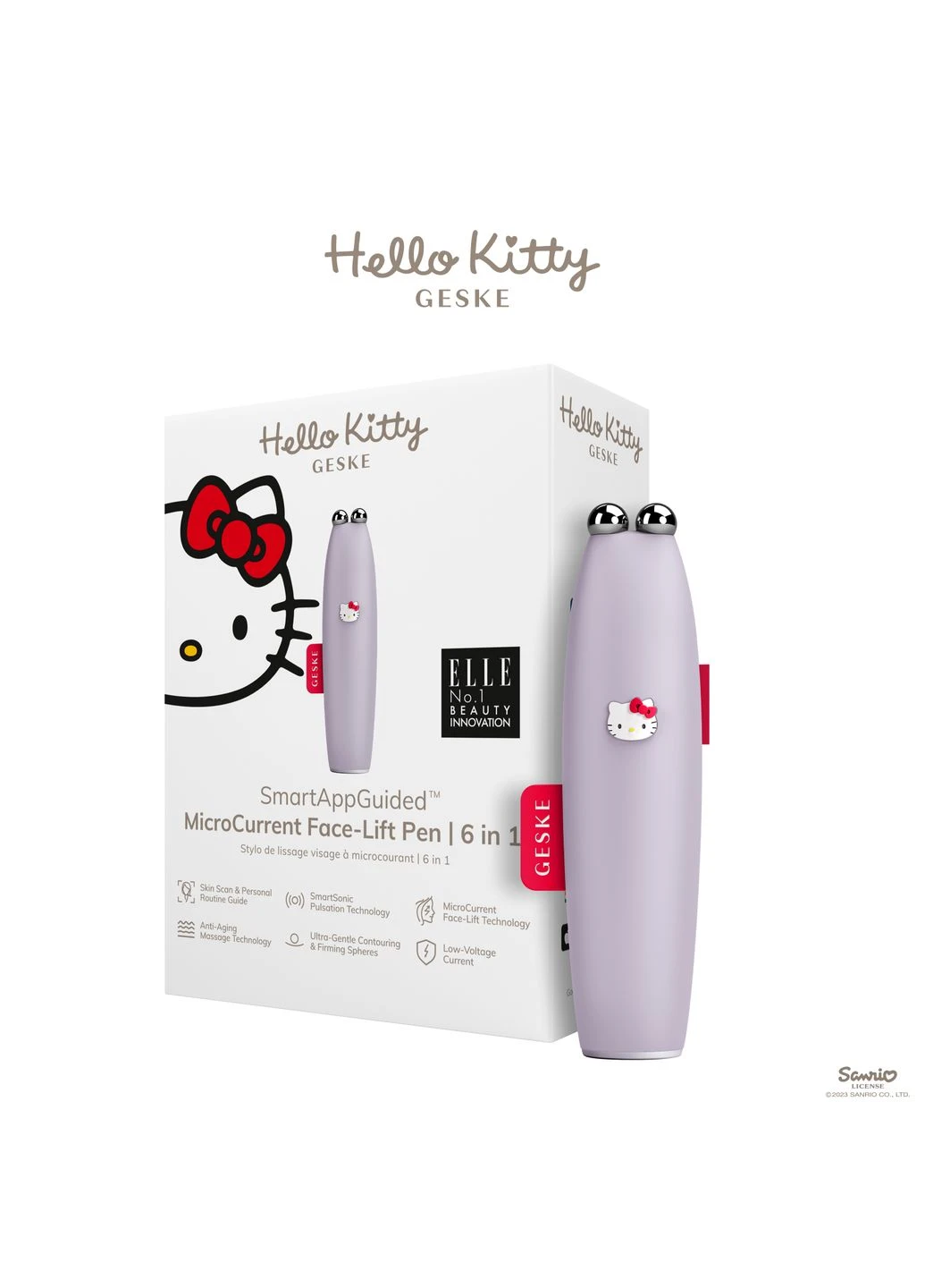 Микротоковая ручка для подтяжки кожи лица MicroCurrent Face-Lift Pen 6 в 1 by Hello Kitty, purple GESKE (386485759)