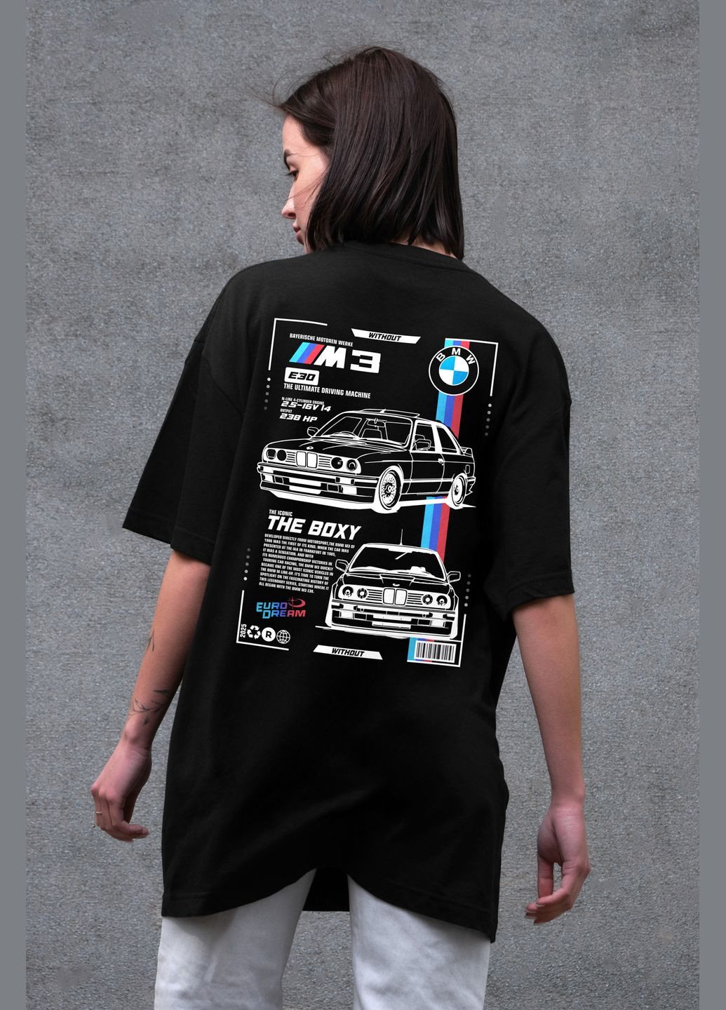 Женская Оверсайз Футболка С Принтом BMW Without - (334205594)