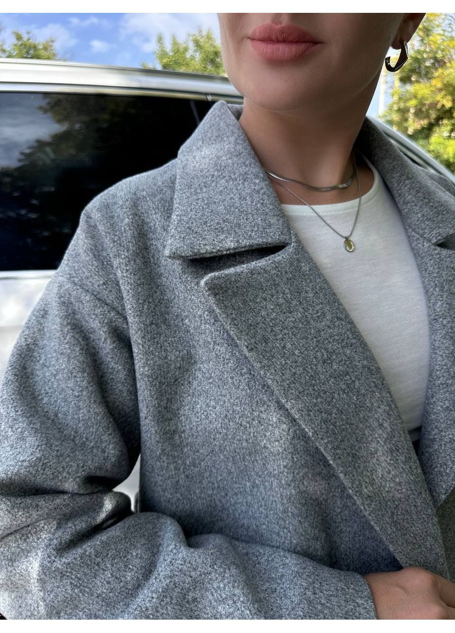 Сіре демісезонне Пальто утеплене кашемір стрейч прямого крою з поясом, та кишенями,утеплювач силікон 100 Україна