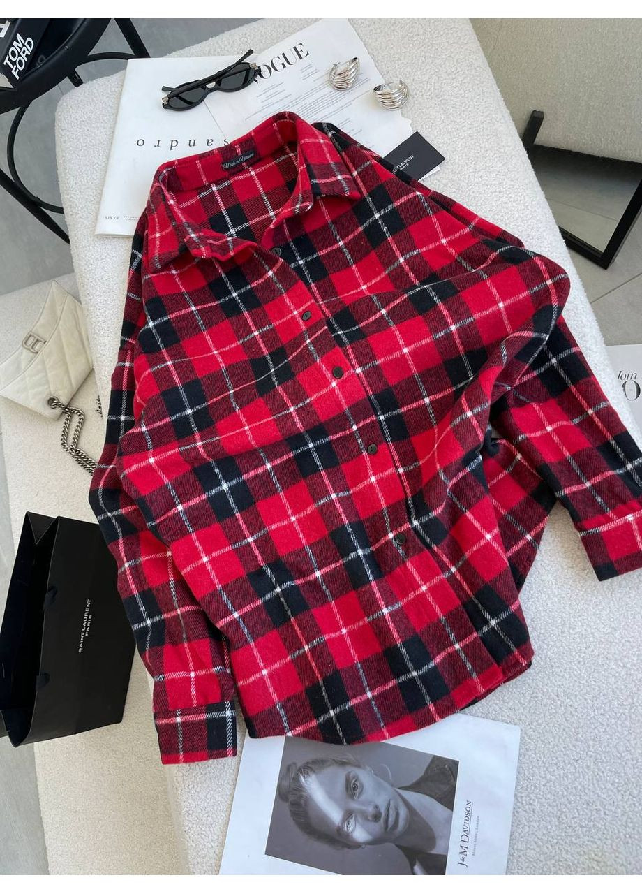 Красная кэжуал рубашка в клетку MonCher с длинным рукавом