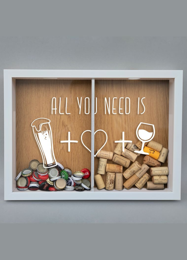 Двойная рамка копилка "All you need is beer, love and wine" для пробок (BDDOUBLE-06) white-brown BeriDari (293509507)