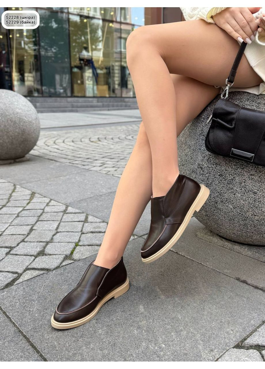 No Brand Лоферы кожаные шоколадные высокие с бежевой подошвой лоферы коричневый з натуральная кожа, — демисезон (362946179)