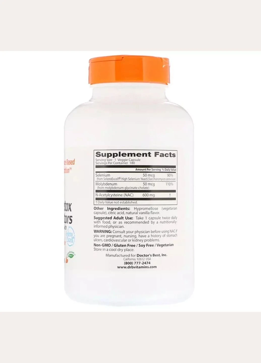 N-Ацетилцистеїн, NAC Detox Regulators,, 180 гелевих капсул Doctor's Best (292005597)