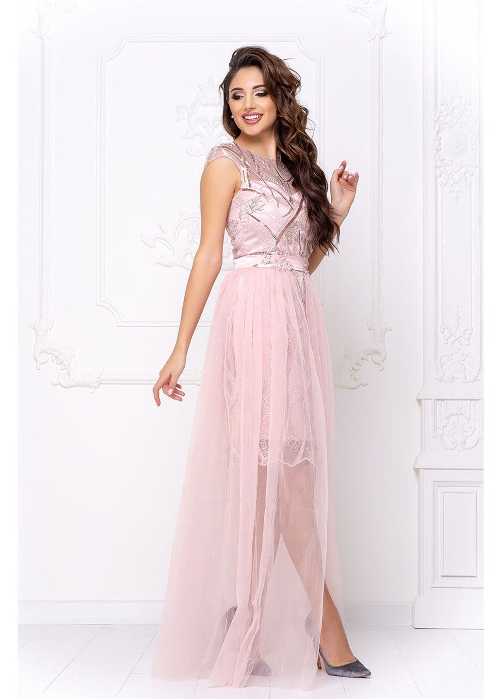 Рожева святковий, коктейльна коктейльна сукня атлас вишивка 20028 рожева Tanita-Romario