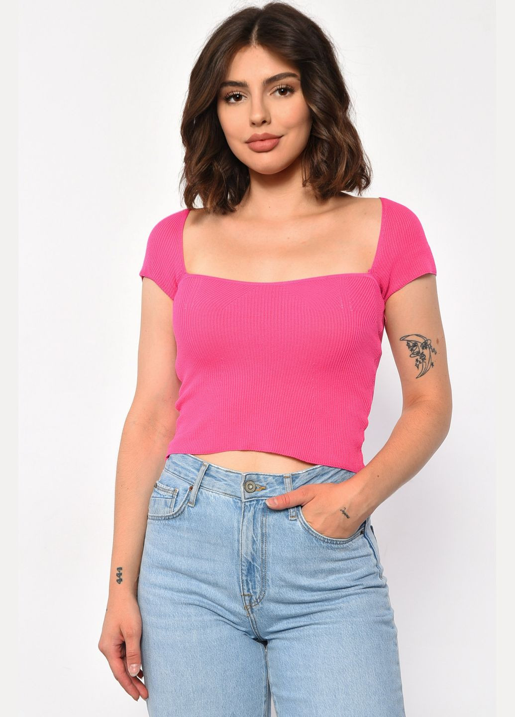 Топ у рубчик жіночий рожевого кольору Let's Shop (299704285)