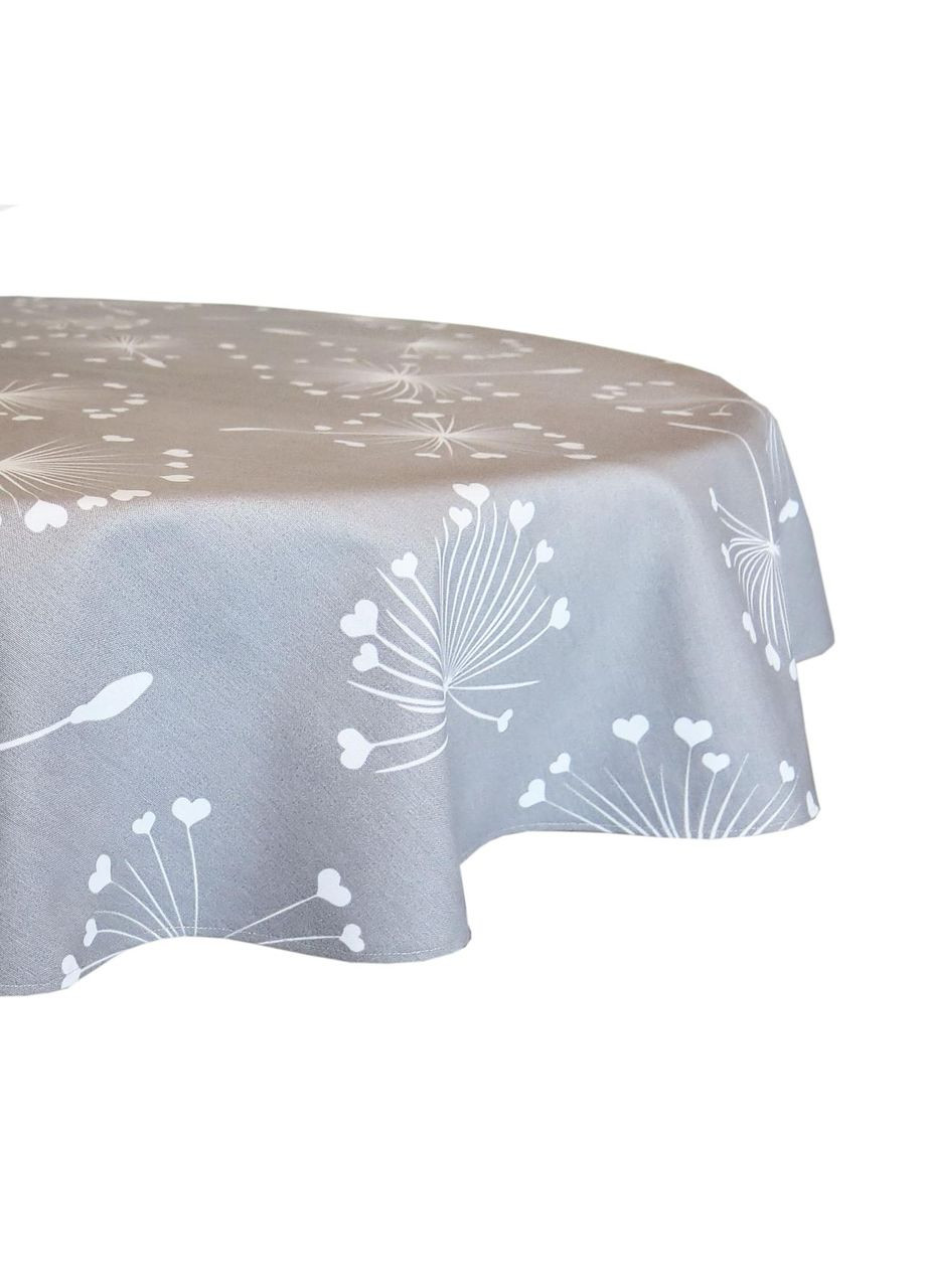 Бавовняна скатертина на круглий стіл з тефлоновим покриттям водовідштовхувальна сірого кольору "Кульбабки"140 Maystat (305390673)